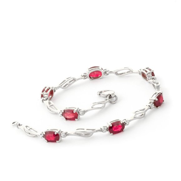 14K GOLD TENNIS BRACELET WITH RUBIES & DIAMONDS - Picture 2 of 9